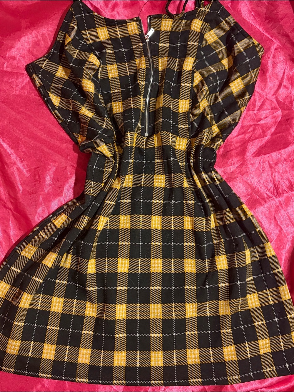 No Boundaries Black & Mustard Plaid Mini Dress